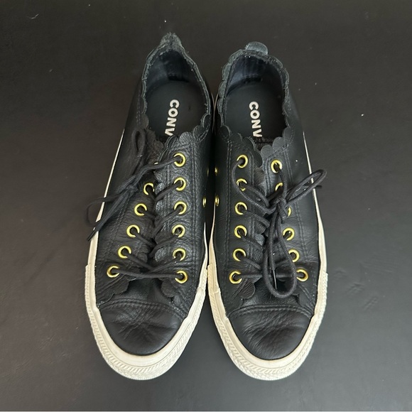 Converse All Star Low Ox Womens Sneakers Black Leather Gold-Egret Shoes Size 7 - Picture 5 of 9